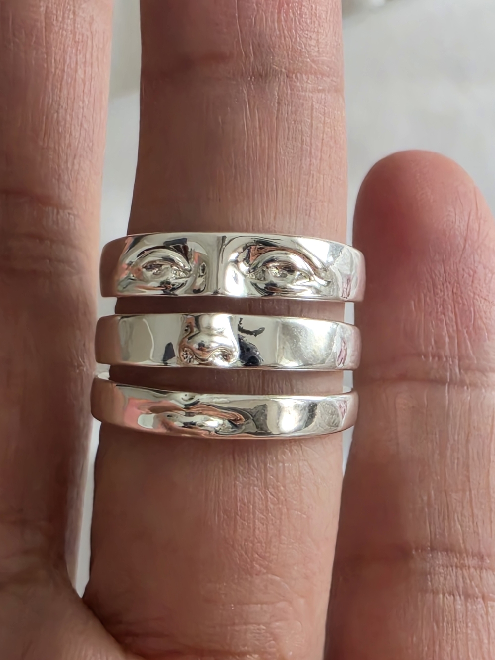 Silver Stacked Face Ring - Picture 2 of 3